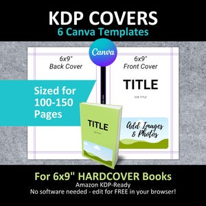 Canva 6x9" KDP HARDCOVER TEMPLATE Editable Bundle Set | Sized: 100-150 page Book Interiors | Amazon Blank Notebook Journal Hardback Covers