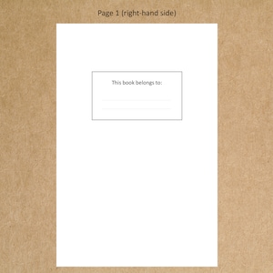 May include: A blank white page with the text "This book belongs to:" printed in black at the top of the page.