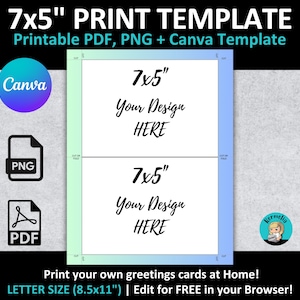 Plantilla CANVA para impresión de tarjetas en formato horizontal de 7 x 5 pulgadas, guía para tarjetas de felicitación, invitación, anuncio, fabricación de tarjetas, tamaño carta de EE. UU. de 8,5 x 11 pulgadas