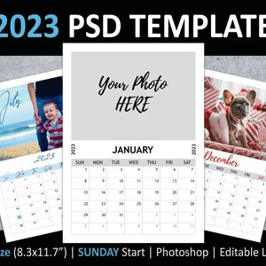 Psd Calendar 2023 A4 2023 Calendar Psd Template Sunday Start Editable Layers | Etsy Australia