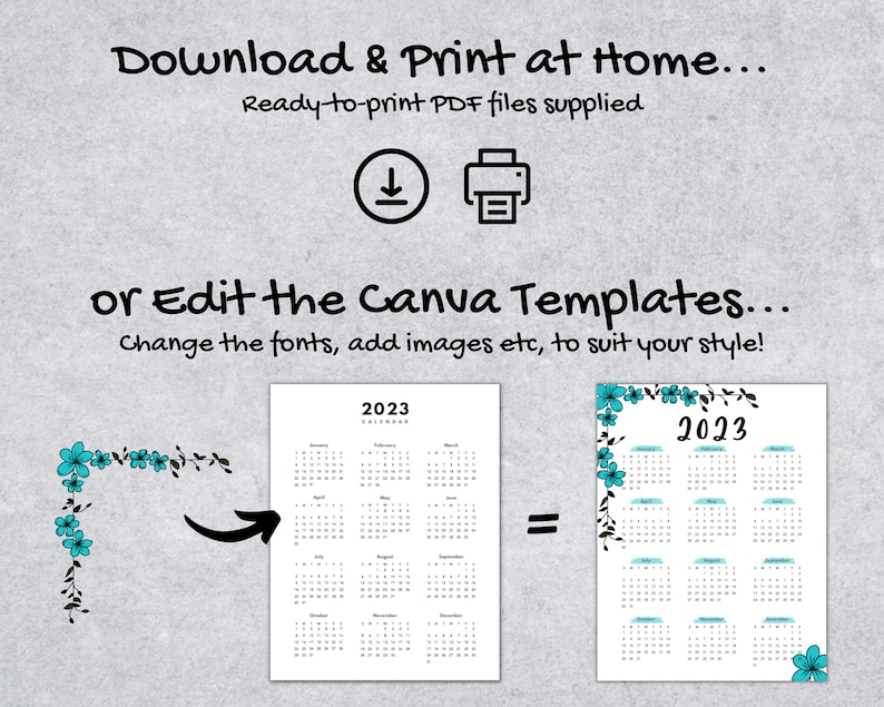 2023 2024 2025 Year to View Calendar Printable PDF CANVA Template