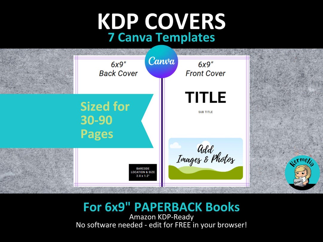 Canva 6x9" KDP PAPERBACK COVER Templates Editable Bundle Set | Sized ...