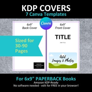 Canva 6x9" KDP PAPERBACK COVER Templates Editable Bundle Set | Sized for 30-90 Page Interiors | Amazon Blank Notebook Journal Book Covers