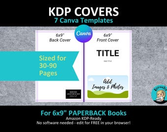 Canva 6x9 "KDP PAPERBACK COVER Vorlagen bearbeitbares Bundle-Set | Größe für 30-90 Seiten Innenräume | Amazon Leere Notebook Journal Buchumschläge