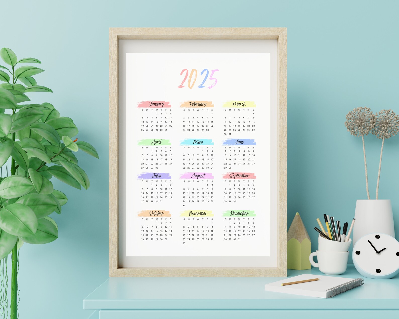 2023 2024 2025 Year to View Calendar Printable PDF CANVA Template