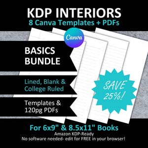 CANVA KDP Basics Bundle | 6x9" & 8.5x11" | 8 Interior Editable Templates + 120 pg PDF Files | Blank Notebooks Journals for Amazon Kdp