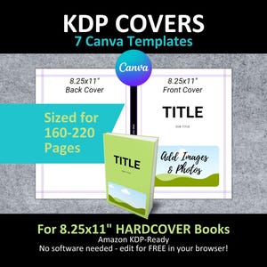 Canva 8.25x11" KDP HARDCOVER TEMPLATE Editable Bundle Set | Sized for 160-220pg Book Interior | Amazon Blank Notebook Journal Hardback Cover