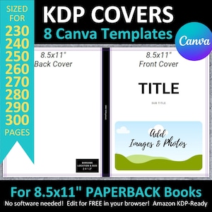 Plantillas editables Canva de portada de bolsillo KDP de 8,5 x 11 pulgadas, para interiores de 230 a 300 páginas, cuaderno diario en blanco para niños de Amazon.