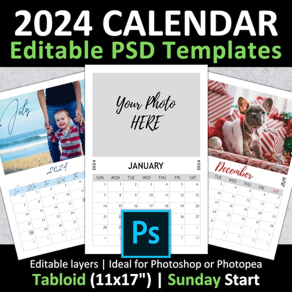Tabloid Editable Calendar 2024 Etsy