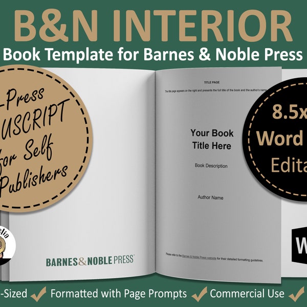 8.5 x 11" Barnes & Noble Press INTERIOR Editable Blank Template | Book Notebook Journal for BN Press Self Publishing | Microsoft Word
