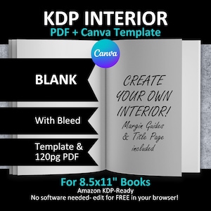 CANVA 8.5x11" BLANK Interior Editable Template Notebook Journal for Amazon KDP | With Bleed | 120 Pages Ready to Upload Pdf | Save time!