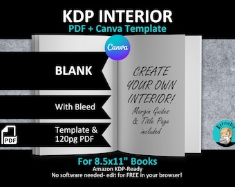 Taccuino CANVA 8,5x11" con interno vuoto, modello modificabile per Amazon KDP / Con abbondanza / 120 pagine pronte per il caricamento in PDF / Risparmia tempo!