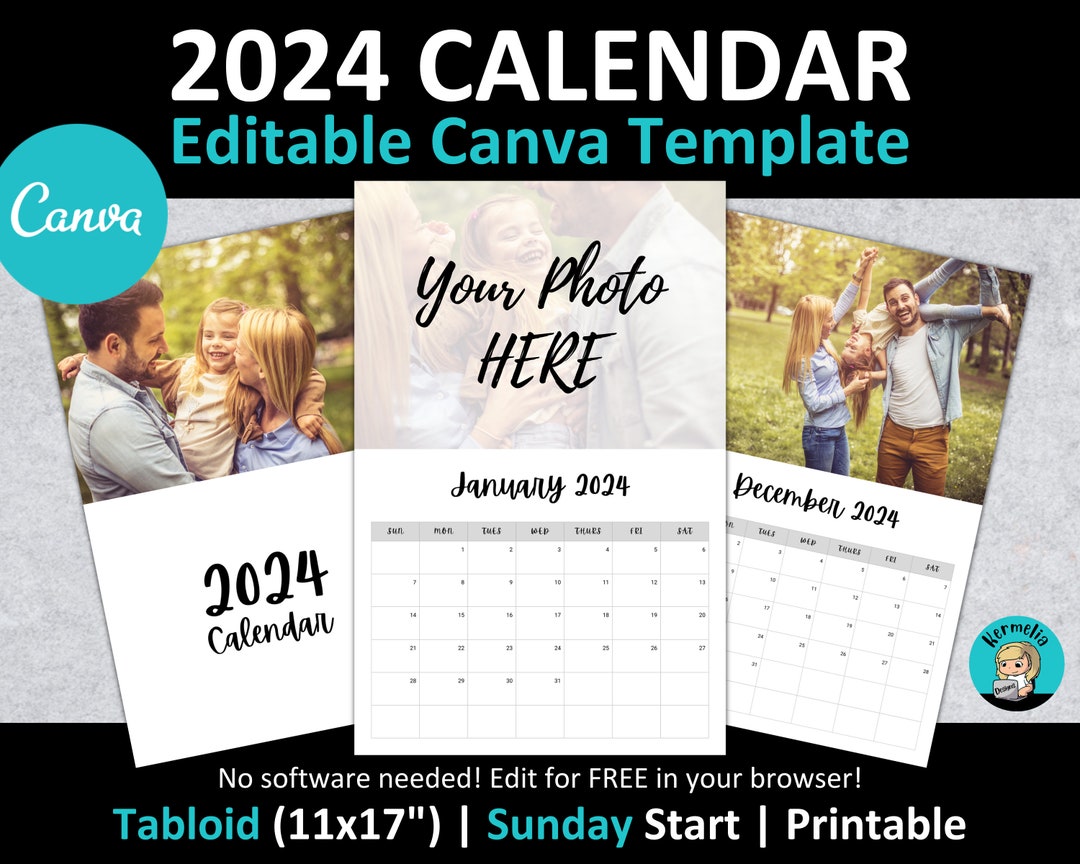 Tabloid 11x17 2025 CALENDAR CANVA Template Sunday Etsy