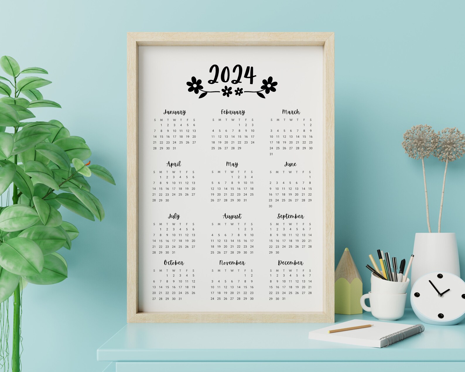 2023 2024 2025 Year to View Calendar Printable PDF CANVA Template