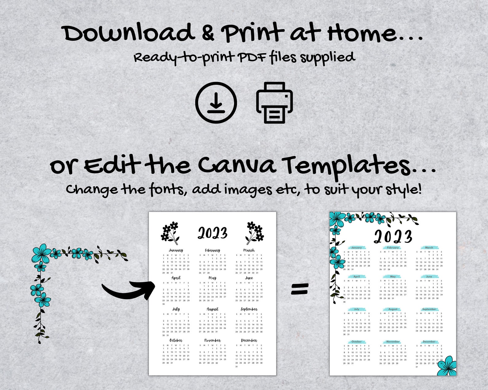 2023 2024 2025 Year to View Calendar Printable PDF CANVA Template