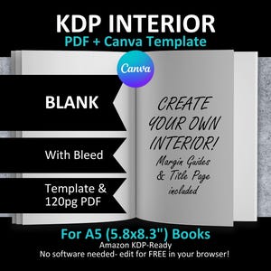 CANVA A5 (5,8x8,3 ") BLANK Interior bearbeitbare Vorlage Notebook-Journal für Amazon KDP | Mit Anschnitt | 120 Seiten, bereit zum Hochladen von Pdf