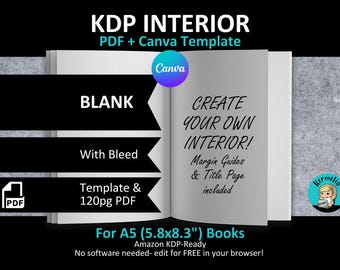 CANVA A5 (5.8x8.3") BLANK Interior Editable Template Notebook Journal for Amazon KDP | With Bleed | 120 Pages Ready to Upload Pdf