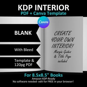 CANVA 8.5x8.5" BLANK Interior Editable Template Notebook Journal for Amazon KDP | With Bleed | 120 Pages Pdf | Coloring Kids Childrens Books