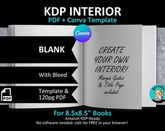 CANVA 8.5x8.5" BLANK Interior Editable Template Notebook Journal for Amazon KDP | With Bleed | 120 Pages Pdf | Coloring Kids Childrens Books