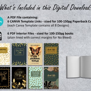 Canva 6x9" KDP PAPERBACK Book Cover Templates Editable Set #3 | + PDF Lined Interiors 100-150 Pages | Gold Amazon Notebook Journal Covers image 3