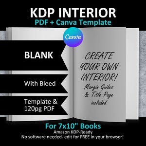 Cuaderno de diario editable en blanco CANVA de 7 x 10 pulgadas para Amazon KDP / Con sangrado / 120 páginas listas para cargar en PDF / ¡Ahorra tiempo!