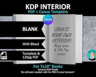 CANVA 7x10" BLANK Interior Editable Template Notebook Journal for Amazon KDP | With Bleed | 120 Pages Ready to Upload Pdf | Save time!