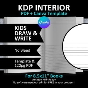 Cuaderno de composición CANVA PRIMARY Story Paper, plantilla editable para interiores, 8,5 x 11 pulgadas, para Amazon KDP / 120 páginas / Sin sangrado / PDF