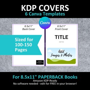 Canva 8.5x11" KDP PAPERBACK COVER Templates Editable Bundle Set | Sized for 100-150 Page Interiors | Kids Amazon Blank Notebook Journal Book