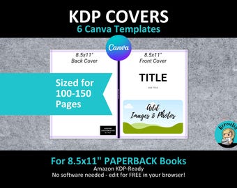 Canva 8.5x11" KDP PAPERBACK COVER Templates Editable Bundle Set | Sized for 100-150 Page Interiors | Kids Amazon Blank Notebook Journal Book