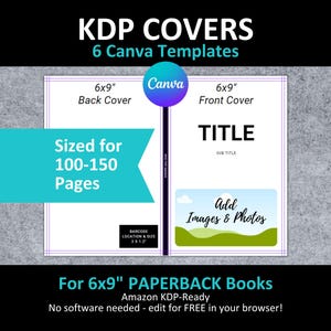 Canva 6x9" KDP PAPERBACK COVER Templates Editable Bundle Set | Sized for 100-150 Page Interiors | Amazon Blank Notebook Journal Book Covers