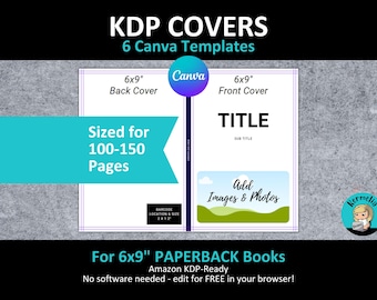 Plantillas editables Canva de portadas de libro de bolsillo KDP de 15 x 23 cm, con capacidad para 100 a 150 páginas interiores, y cubiertas de cuadernos y diarios en blanco de Amazon.