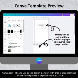 May include: A screenshot of the Canva website showing a template preview. The template is a blank page with the text "Page 2 - BLANK" at the bottom. The text "Simply edit to suit and then duplicate pages to required total page number" is displayed on the right side of the image.