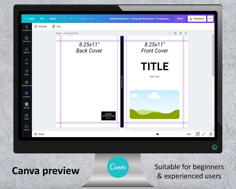 Canva 8 25x11 KDP HARDCOVER TEMPLATE Editable Bundle Set Sized For 100 