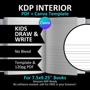 Cuaderno de composición CANVA de 19 x 23 cm, plantilla editable para interiores, para Amazon KDP, 120 páginas, sin sangrado, PDF