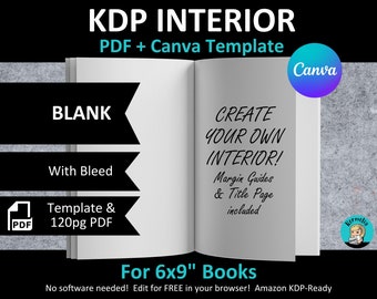 CANVA 6x9" BLANK Interior Plantilla editable Cuaderno Diario para Amazon KDP / Con sangrado / 120 páginas listas para cargar en PDF / ¡Ahorre tiempo!