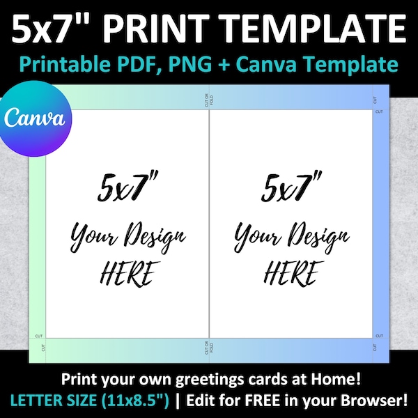 5x7" Portrait CARD Printing CANVA Template Printable | Invitation Announcement Greeting Card Guide | Card Making | 8.5x11" US Letter Size