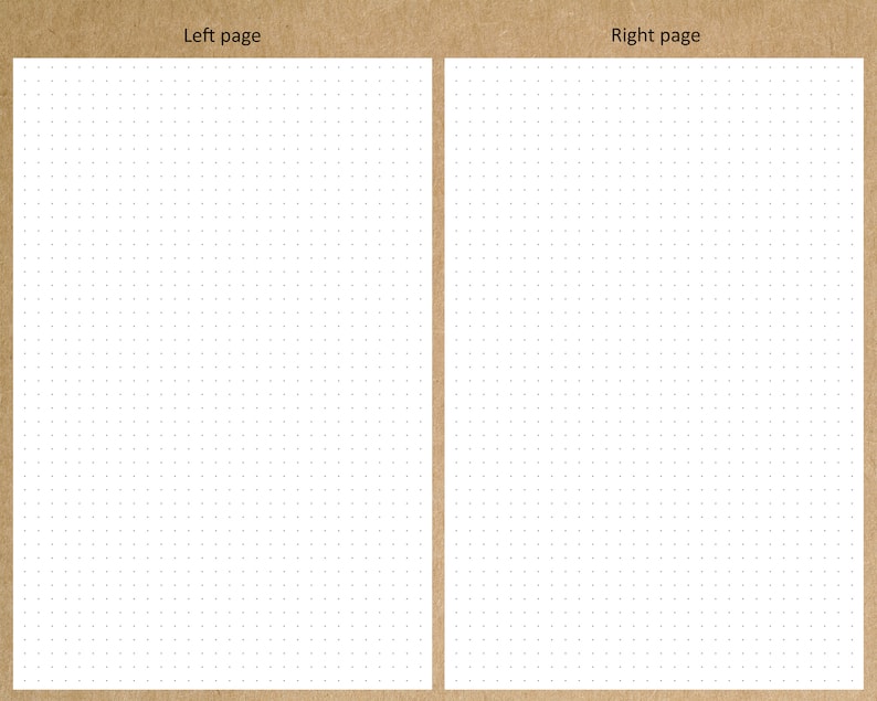 May include: Two blank pages with a grid of small dots. The pages are labelled "Left page" and "Right page".