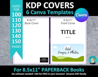 Canva 8.5x11" KDP PAPERBACK COVER Templates Editable Bundle Set | Sized for 100-150Pg Interiors | Kids Amazon Blank Notebook Journal Book