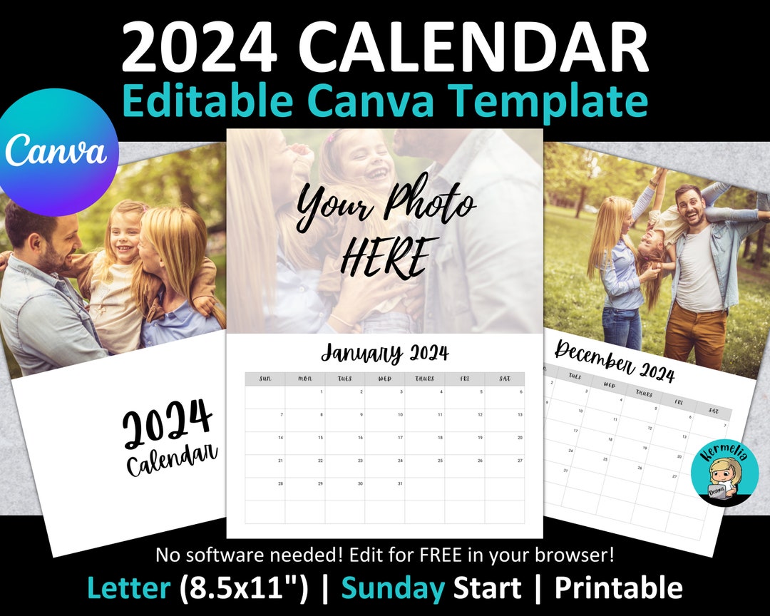 Letter 2024 KALENDER CANVA Vorlage Sonntag Start Einfaches Etsy.de
