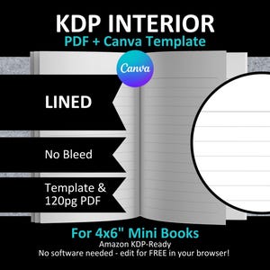 CANVA 4x6" MINI Lined Interior Editable Template Small Pocket Notebook Journal for Amazon KDP | No Bleed | + 120 Pages Ready to Upload Pdf