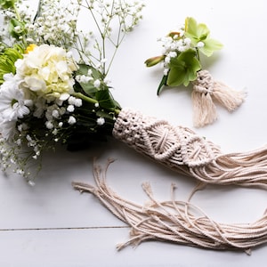 Macrame Bouquet and Boutonniere wrap Set