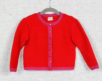Red cardigan in 100% wool with pink bristle and 8 red buttons [size 3 years]