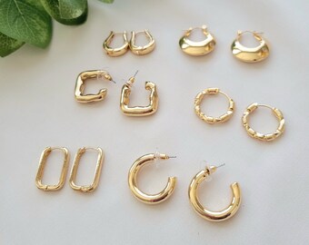 Chunky Gold Small Hoop/Huggie Earrings - Lightweight and Eye-Catching