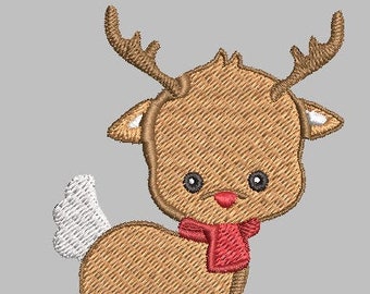 Cute Reindeer baby in snow embroidery design