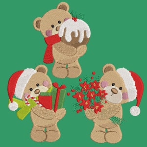 Christmas Teddy bears Embroidery Design pack of 3