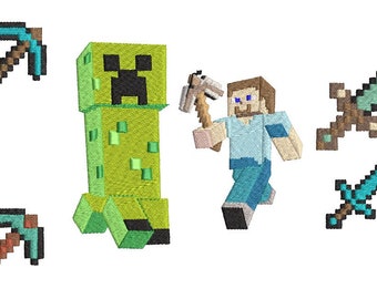 Gaming Creeper, wapens en Steve Pack borduurwerkontwerp.