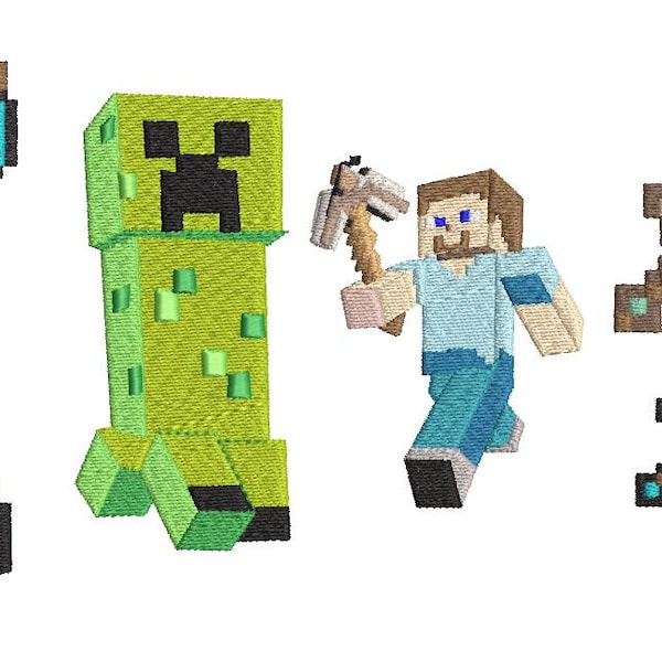 Gaming Creeper, Waffen und Steve Pack Stickdatei.