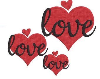 Love in heart embroidery design 3 sizes, pes, jef, dst, xxx, hus, vp3, exp,