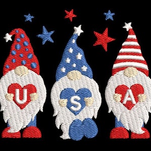 USA Gnomes Embroidery Design Patriotic Cute