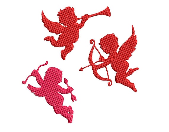 Simple Silhouette Cupids Cherubs Embroidery Designs 3 designs in 3 sizes . jef, pes, exp, dst, xxx, hus, vp3, formats